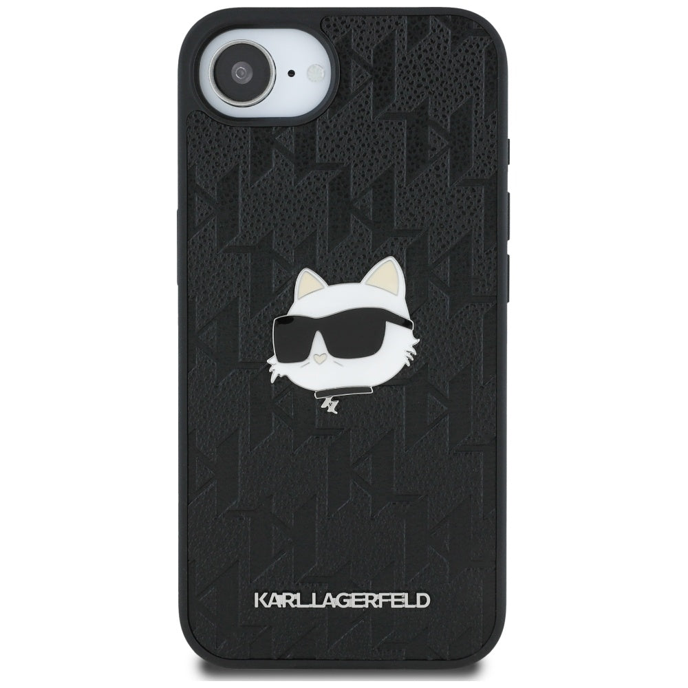 Housse pour Apple iPhone 16e, Karl Lagerfeld, Monogramme Tête de Choupette, Noire