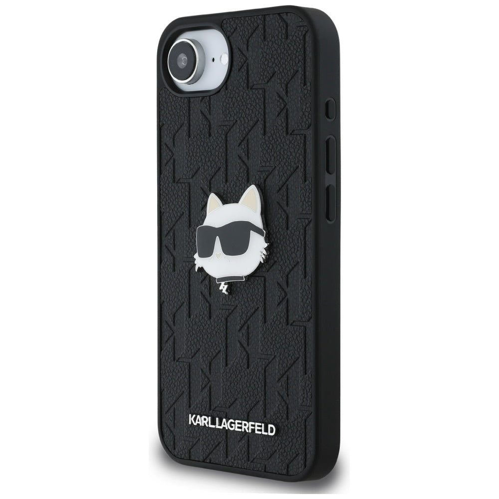 Housse pour Apple iPhone 16e, Karl Lagerfeld, Monogramme Tête de Choupette, Noire