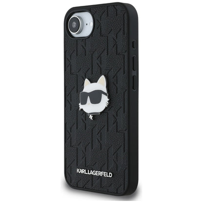 Housse pour Apple iPhone 16e, Karl Lagerfeld, Monogramme Tête de Choupette, Noire