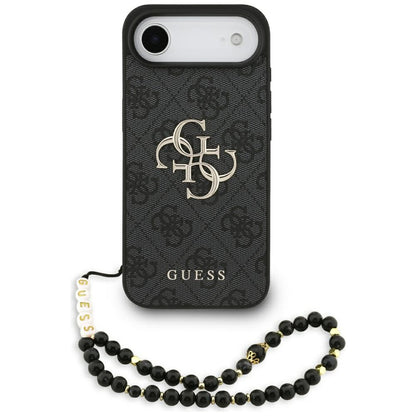 Hülle für Apple iPhone 17 Air, Guess, 4G Classic Logo mit Trageriemen, Schwarz