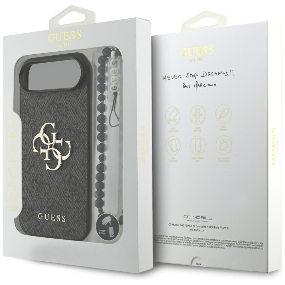 Hülle für Apple iPhone 17 Air, Guess, 4G Classic Logo mit Trageriemen, Schwarz