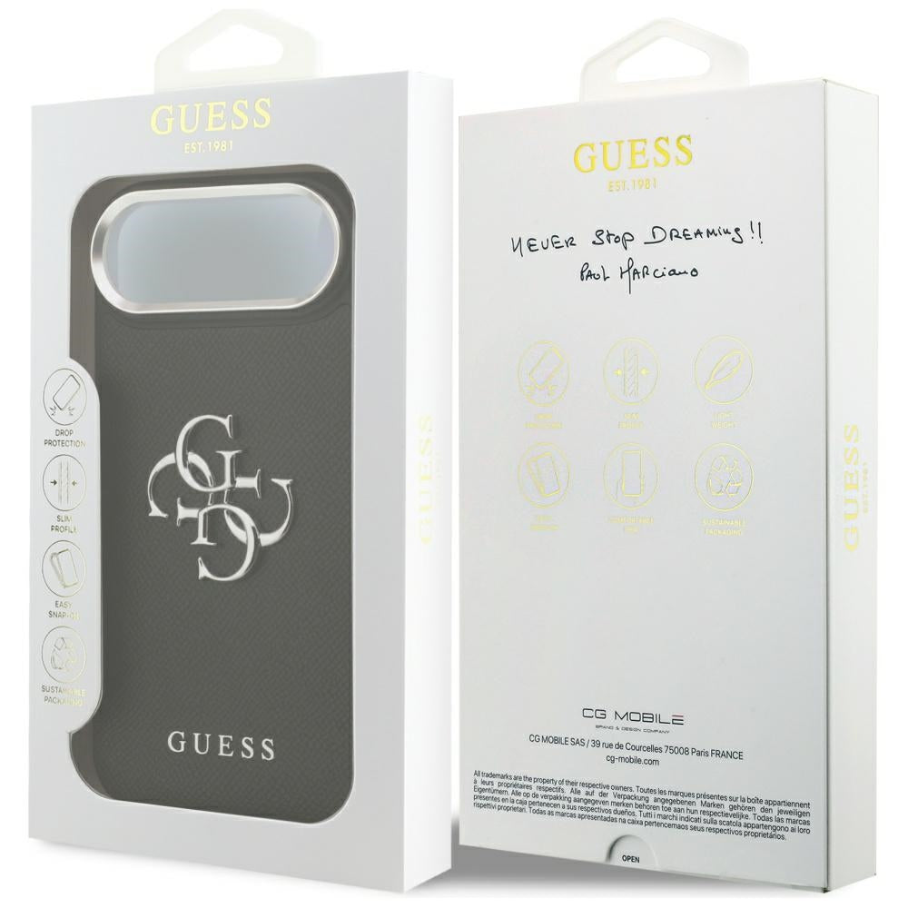 Étui pour Apple iPhone 17 Air, Guess, 4G Grained Big and Classic Logo, Noir Argenté