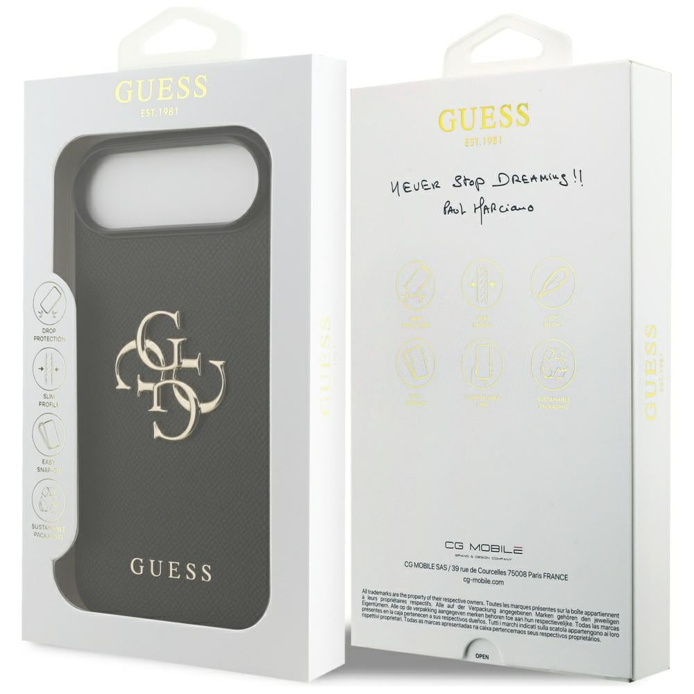 Étui pour Apple iPhone 17 Air, Guess, 4G Grained Big and Classic Logo, Noir