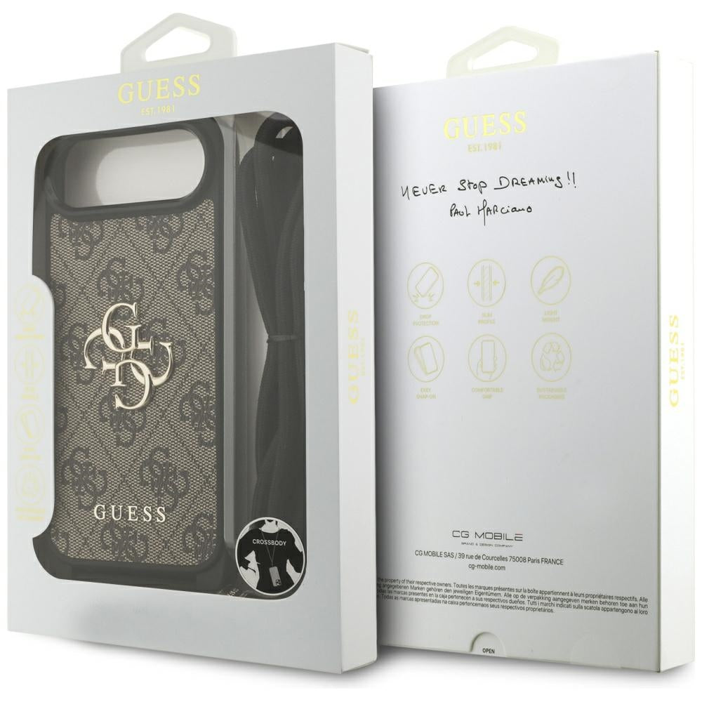 Hülle für Apple iPhone 17 Air, Guess, Crossbody Cord 4G Big Log, Braun