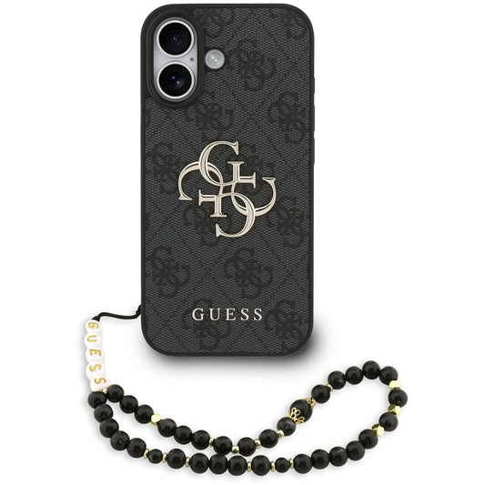 Étui pour Apple iPhone 17, Guess, 4G Classic Logo avec sangle, Noir