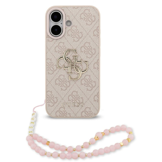 Étui pour Apple iPhone 17, Guess, 4G Classic Logo avec sangle, Rose