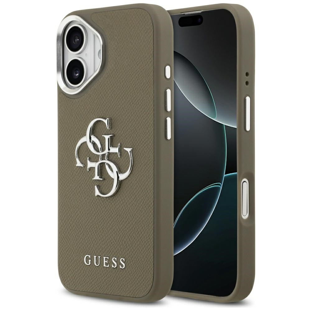 Étui pour Apple iPhone 17, Guess, 4G Grained Big And Classic Logo, Marron Argenté