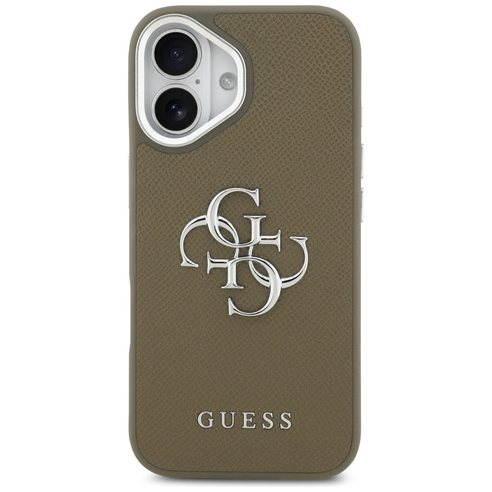 Étui pour Apple iPhone 17, Guess, 4G Grained Big And Classic Logo, Marron Argenté