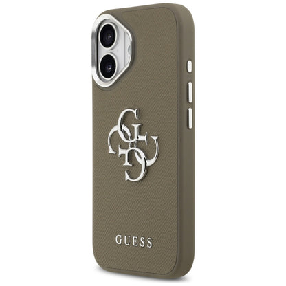 Étui pour Apple iPhone 17, Guess, 4G Grained Big And Classic Logo, Marron Argenté