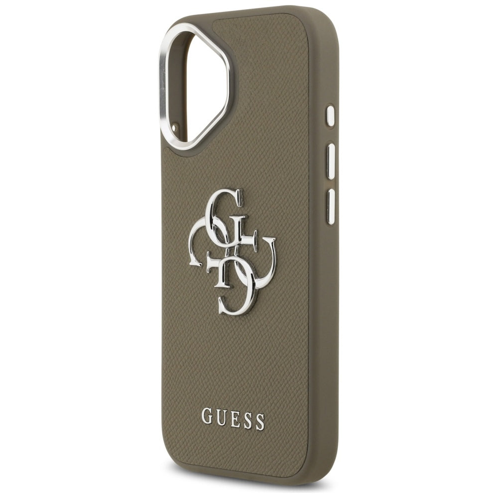 Étui pour Apple iPhone 17, Guess, 4G Grained Big And Classic Logo, Marron Argenté