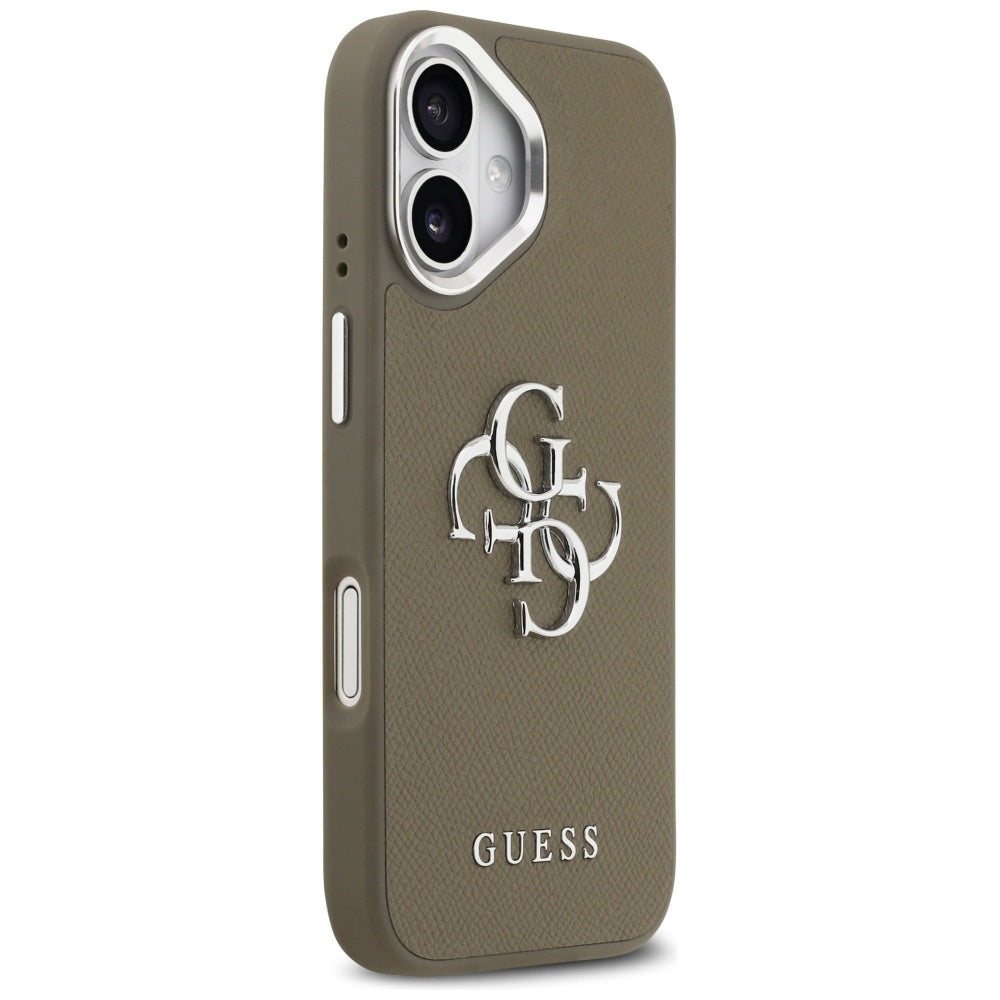 Étui pour Apple iPhone 17, Guess, 4G Grained Big And Classic Logo, Marron Argenté