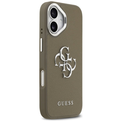 Étui pour Apple iPhone 17, Guess, 4G Grained Big And Classic Logo, Marron Argenté