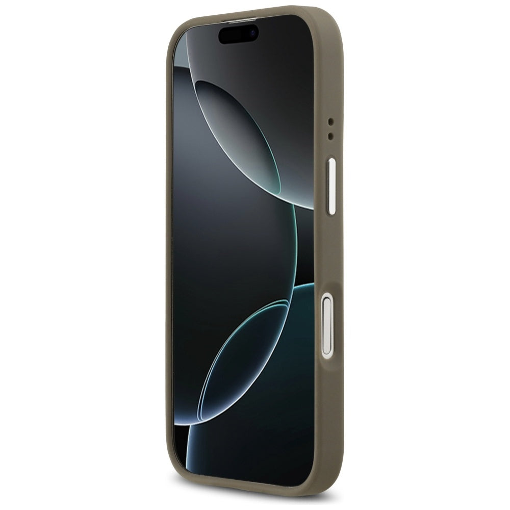 Étui pour Apple iPhone 17, Guess, 4G Grained Big And Classic Logo, Marron Argenté