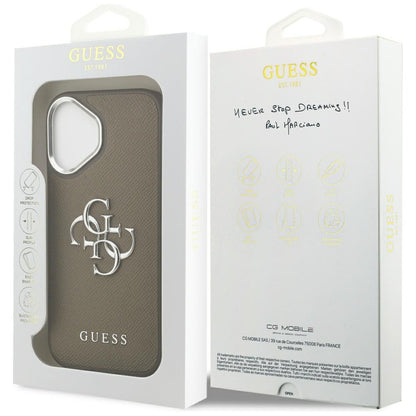 Étui pour Apple iPhone 17, Guess, 4G Grained Big And Classic Logo, Marron Argenté