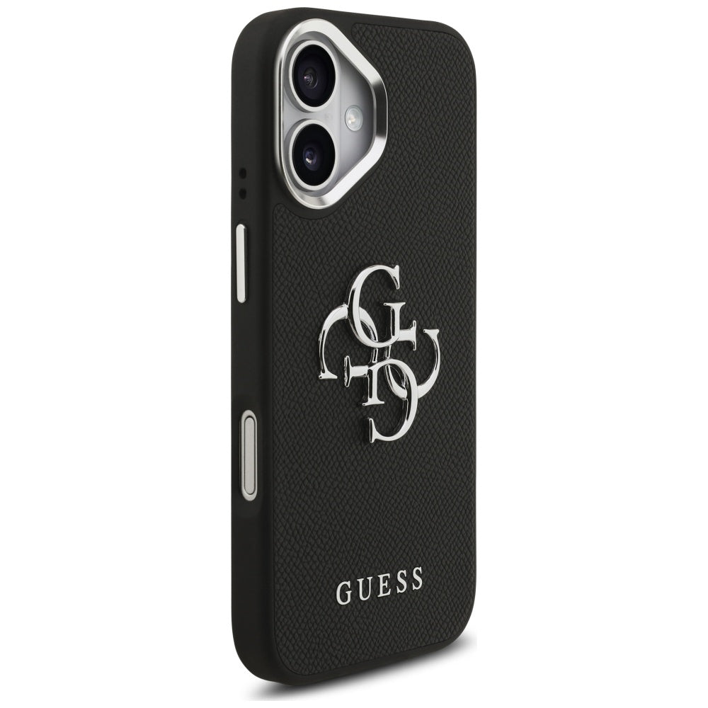 Étui pour Apple iPhone 17, Guess, 4G Grained Big and Classic Logo, Noir Argenté