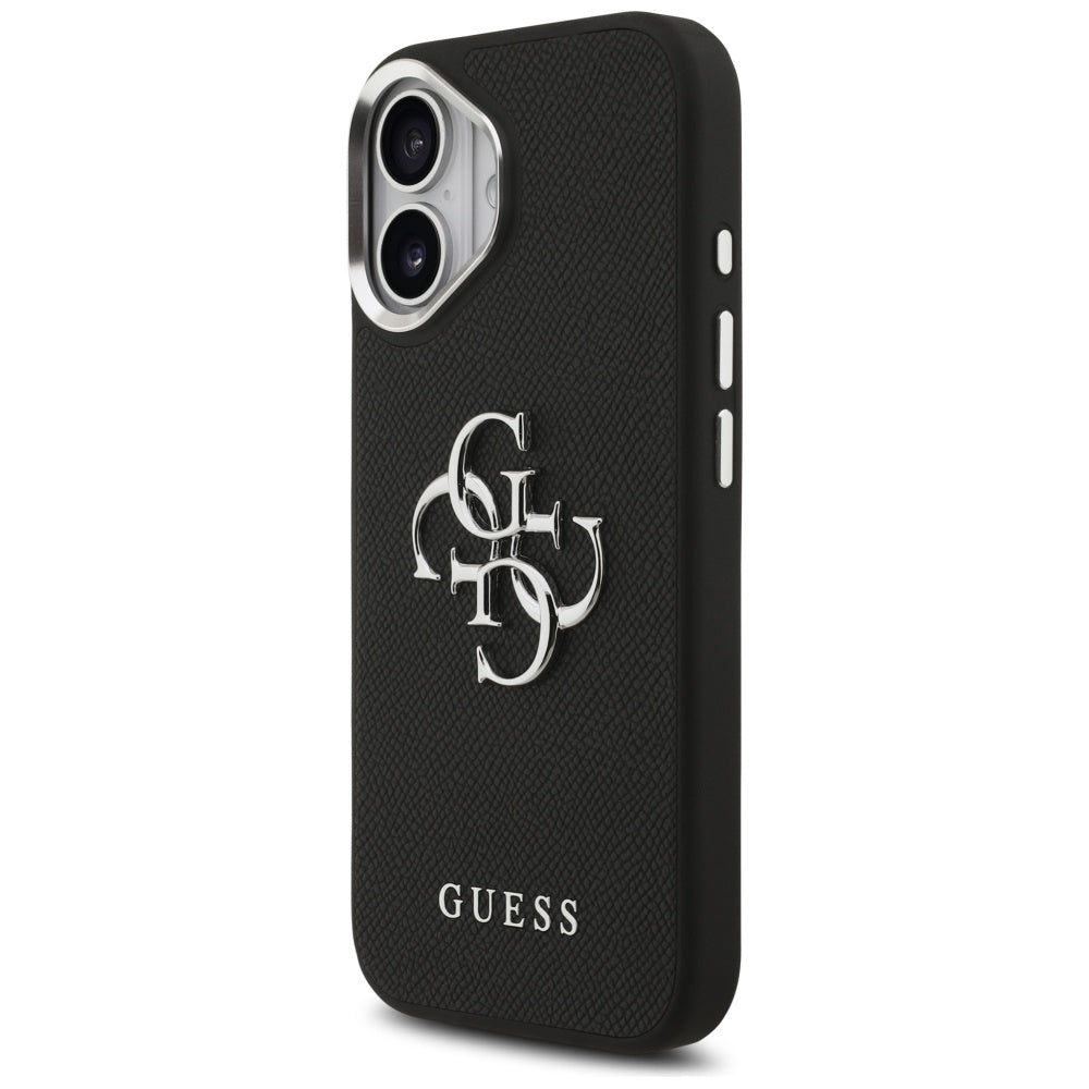 Étui pour Apple iPhone 17, Guess, 4G Grained Big and Classic Logo, Noir Argenté