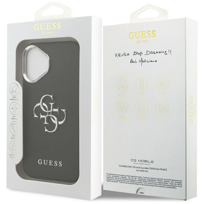 Étui pour Apple iPhone 17, Guess, 4G Grained Big and Classic Logo, Noir Argenté