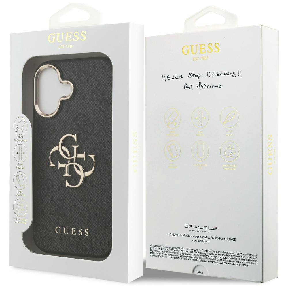 Custodia per Apple iPhone 17, Guess, Big 4G Logo Classic, Nero Dorato