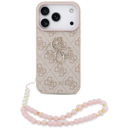 Hülle für Apple iPhone 17 Pro, Guess, 4G Classic Logo mit Trageriemen, Rosa
