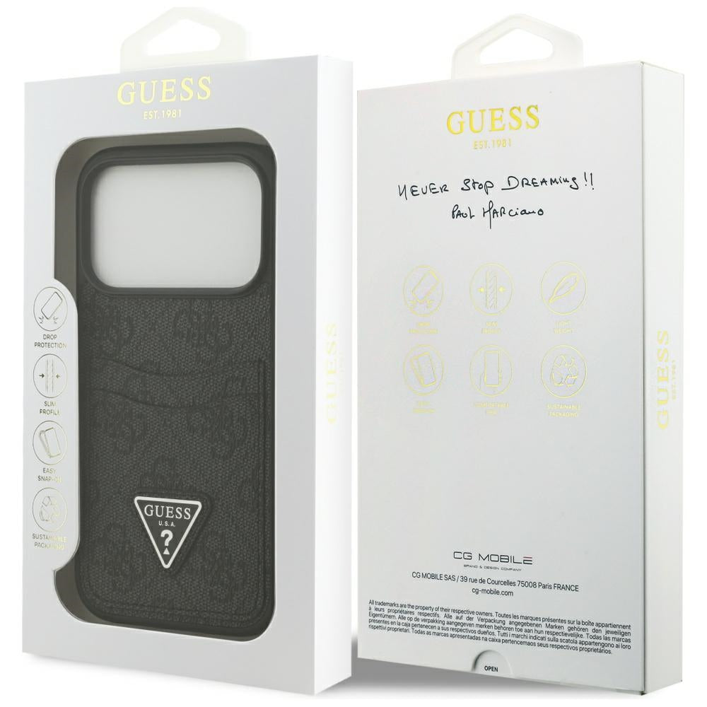 Custodia per Apple iPhone 17 Pro, Guess, 4G Double Card Triangle, Nera