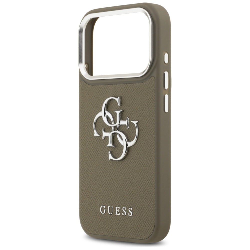 Custodia per Apple iPhone 17 Pro, Guess, 4G Grained Big And Classic Logo, Marrone Argentato