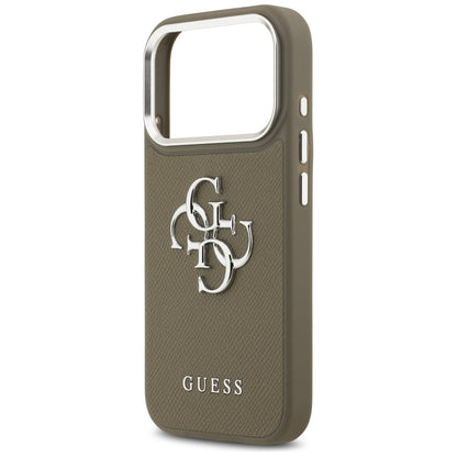 Custodia per Apple iPhone 17 Pro, Guess, 4G Grained Big And Classic Logo, Marrone Argentato