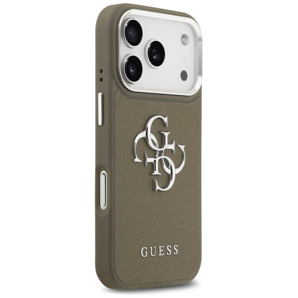 Custodia per Apple iPhone 17 Pro, Guess, 4G Grained Big And Classic Logo, Marrone Argentato
