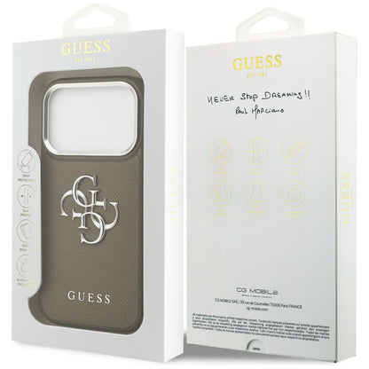 Custodia per Apple iPhone 17 Pro, Guess, 4G Grained Big And Classic Logo, Marrone Argentato