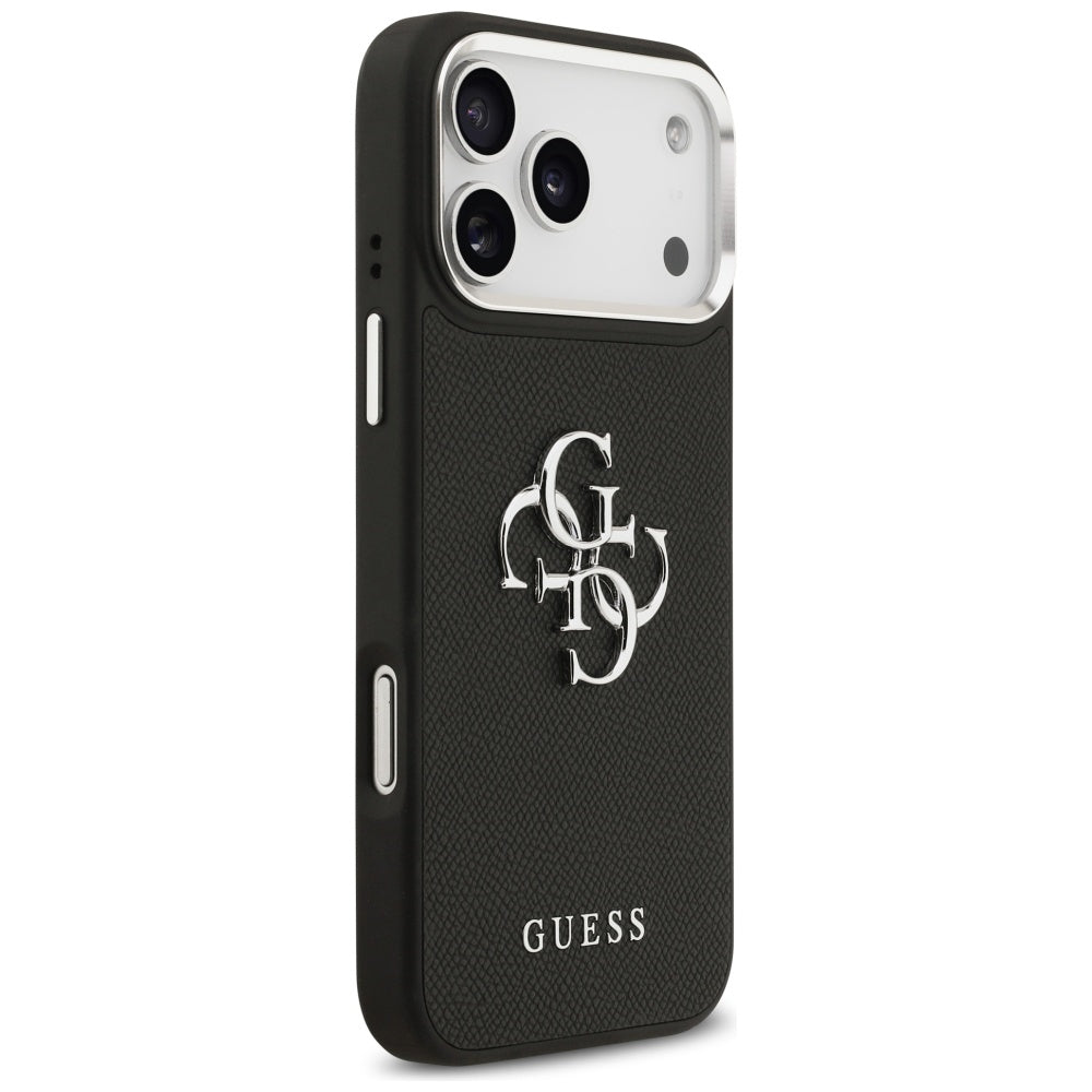 Custodia per Apple iPhone 17 Pro, Guess, 4G Grained Big and Classic Logo, Nera Argentata