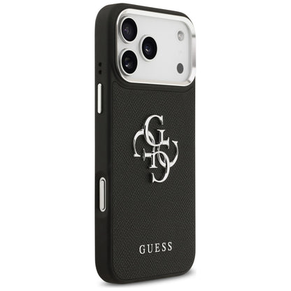 Custodia per Apple iPhone 17 Pro, Guess, 4G Grained Big and Classic Logo, Nera Argentata