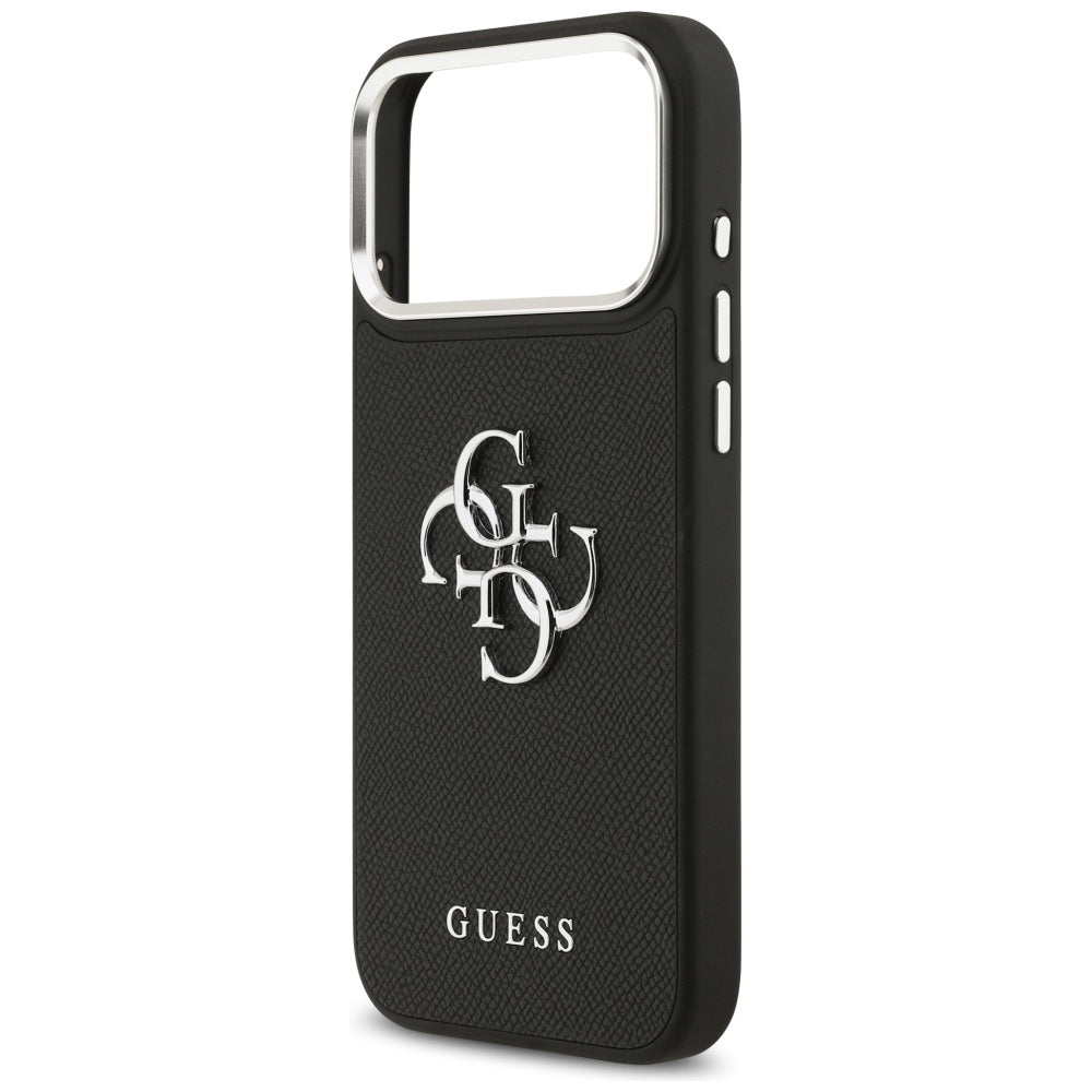 Custodia per Apple iPhone 17 Pro, Guess, 4G Grained Big and Classic Logo, Nera Argentata