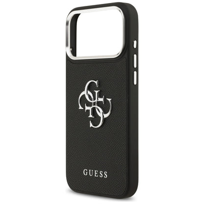 Custodia per Apple iPhone 17 Pro, Guess, 4G Grained Big and Classic Logo, Nera Argentata