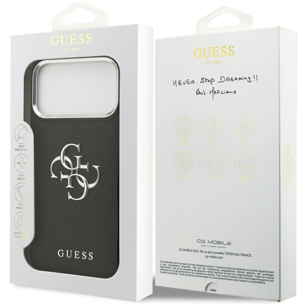 Custodia per Apple iPhone 17 Pro, Guess, 4G Grained Big and Classic Logo, Nera Argentata