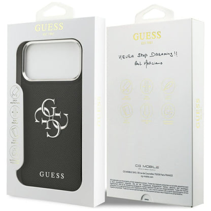 Custodia per Apple iPhone 17 Pro, Guess, 4G Grained Big and Classic Logo, Nera Argentata