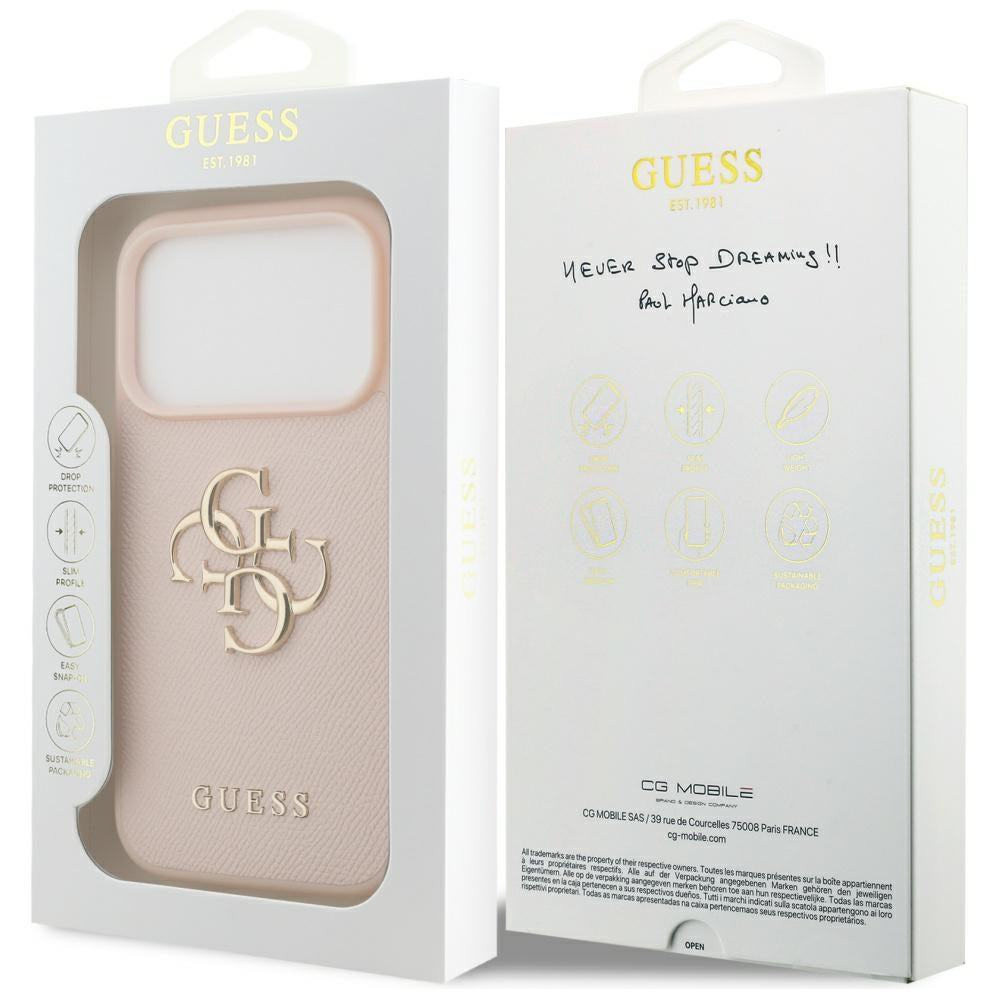 Custodia per Apple iPhone 17 Pro, Guess, 4G Grained Big and Classic Logo, Rosa