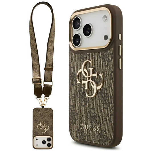 Étui pour Apple iPhone 17 Pro, Guess, Big 4G Classic Logo avec grande sangle, Marron