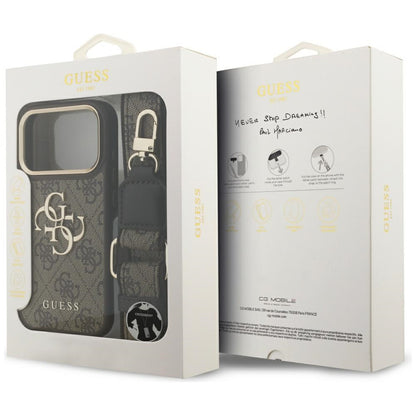 Hülle für Apple iPhone 17 Pro, Guess, Big 4G Classic Logo mit großem Riemen, Braun