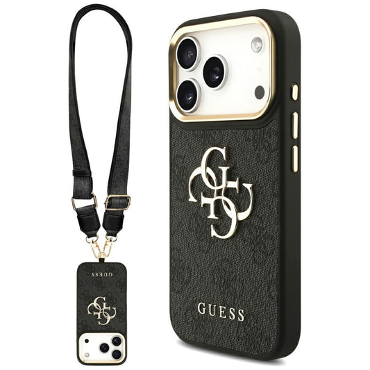 Étui pour Apple iPhone 17 Pro, Guess, Big 4G Classic Logo avec grande bandoulière, Noir