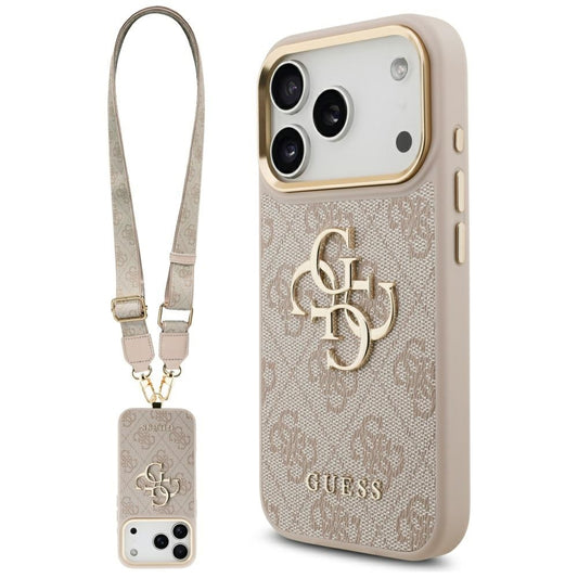 Étui pour Apple iPhone 17 Pro, Guess, Big 4G Classic Logo avec grande bandoulière, Rose.