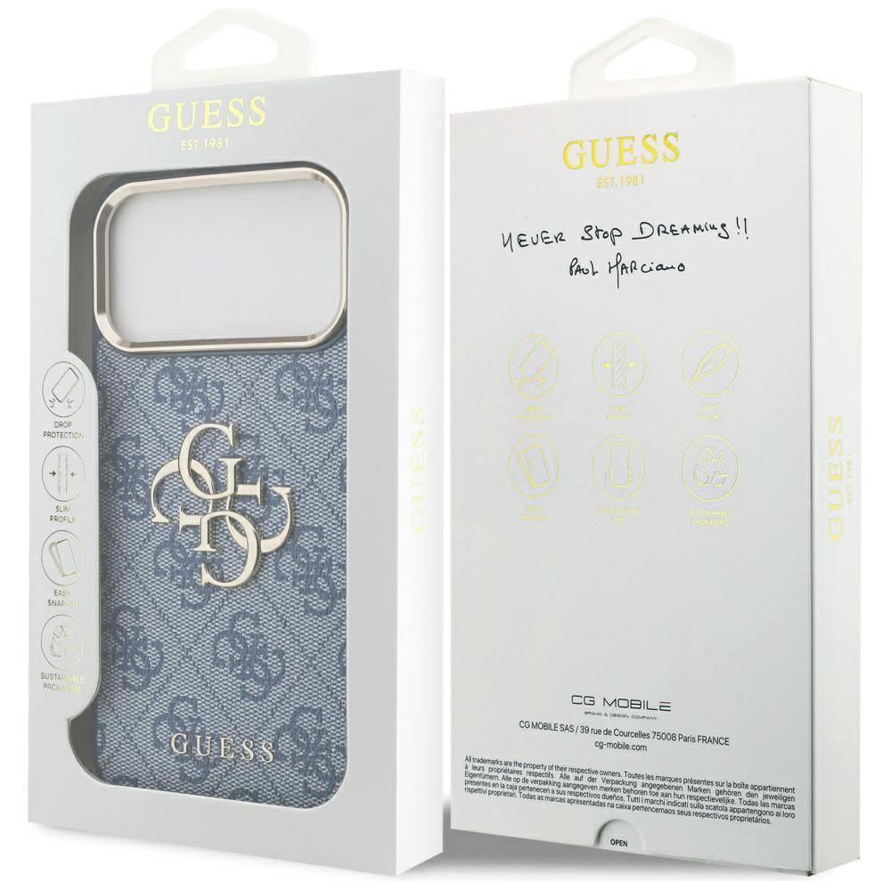 Étui pour Apple iPhone 17 Pro, Guess, Big 4G Logo Classic, Bleu Doré