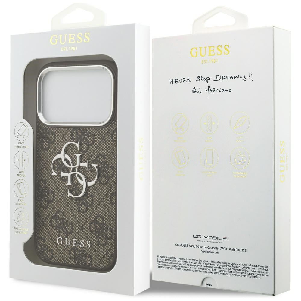 Custodia per Apple iPhone 17 Pro, Guess, Big 4G Logo Classic, Marrone Argentato