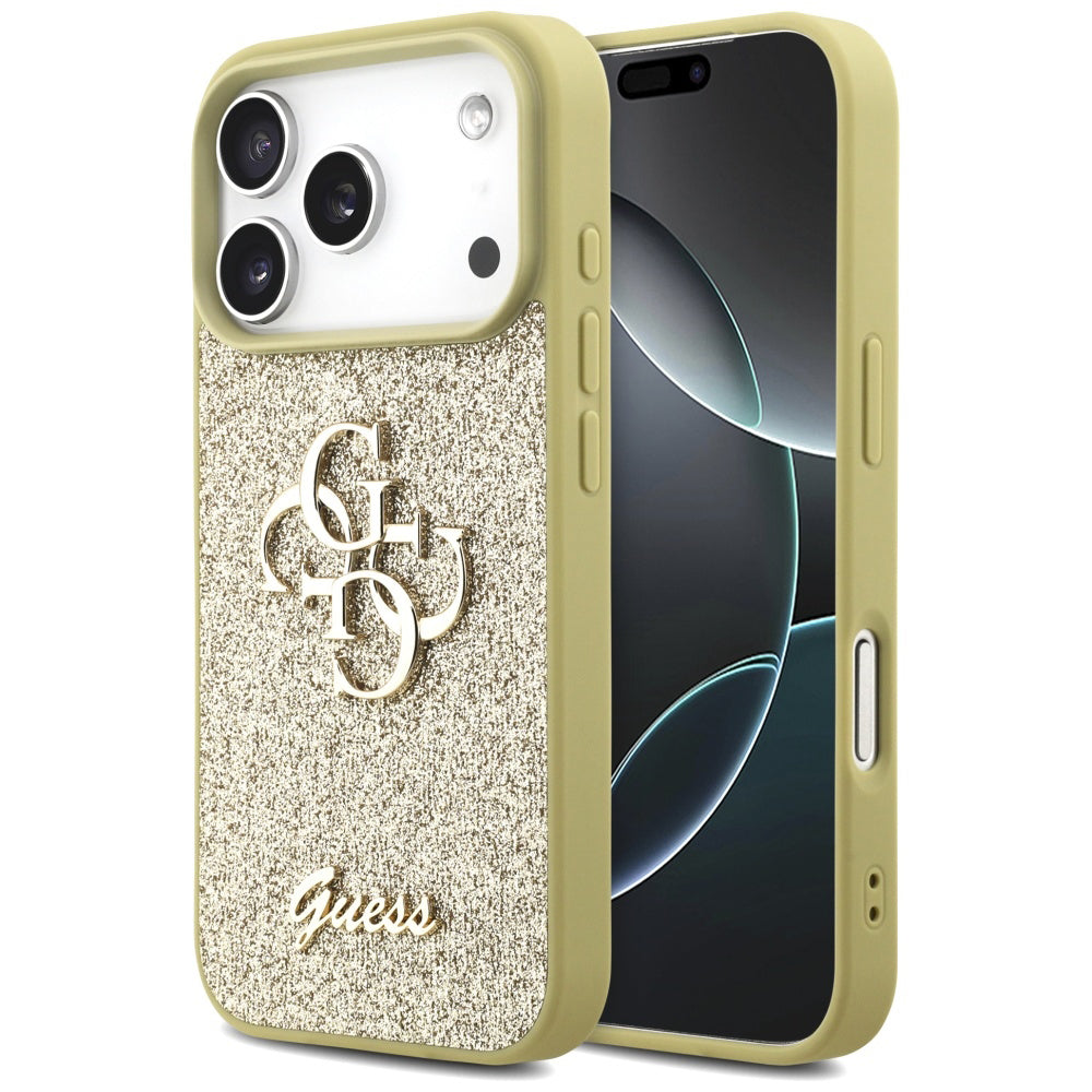 Custodia per Apple iPhone 17 Pro, Guess, Fixed Glitter Big 4G, Dorata