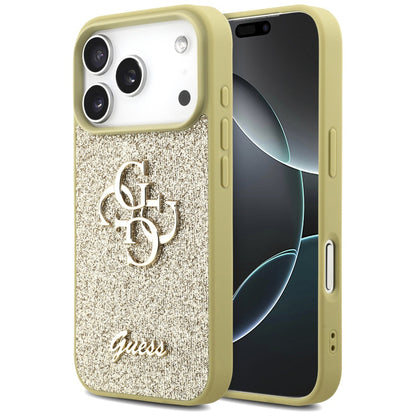 Custodia per Apple iPhone 17 Pro, Guess, Fixed Glitter Big 4G, Dorata