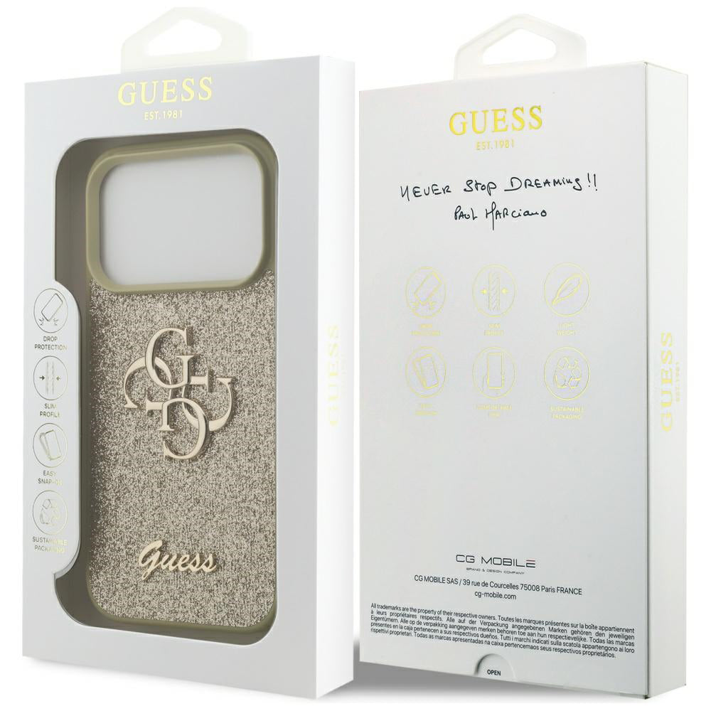 Custodia per Apple iPhone 17 Pro, Guess, Fixed Glitter Big 4G, Dorata