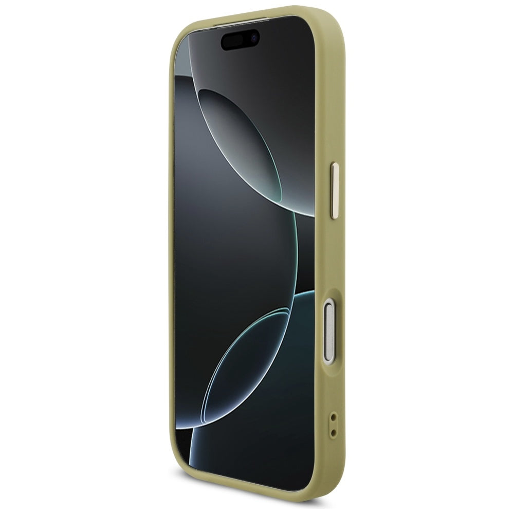 Étui pour Apple iPhone 17 Pro, Guess, Fixed Glitter Big 4G Metal Frame, Doré