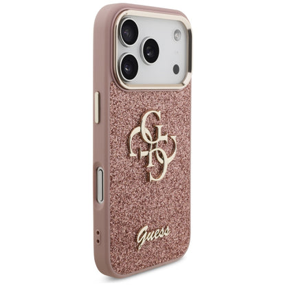 Custodia per Apple iPhone 17 Pro, Guess, Fixed Glitter Big 4G Metal Frame, Rosa