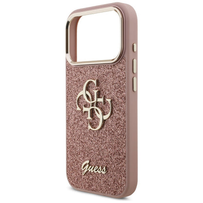 Custodia per Apple iPhone 17 Pro, Guess, Fixed Glitter Big 4G Metal Frame, Rosa