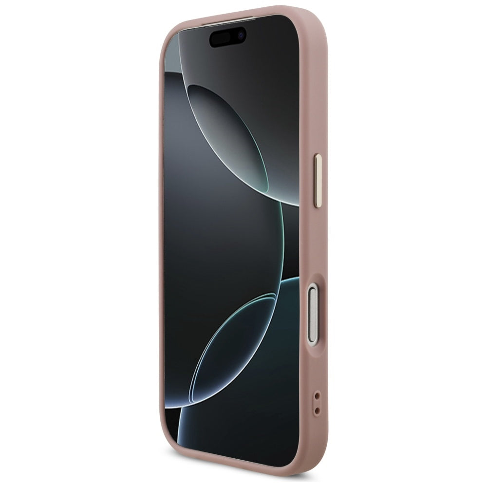Custodia per Apple iPhone 17 Pro, Guess, Fixed Glitter Big 4G Metal Frame, Rosa