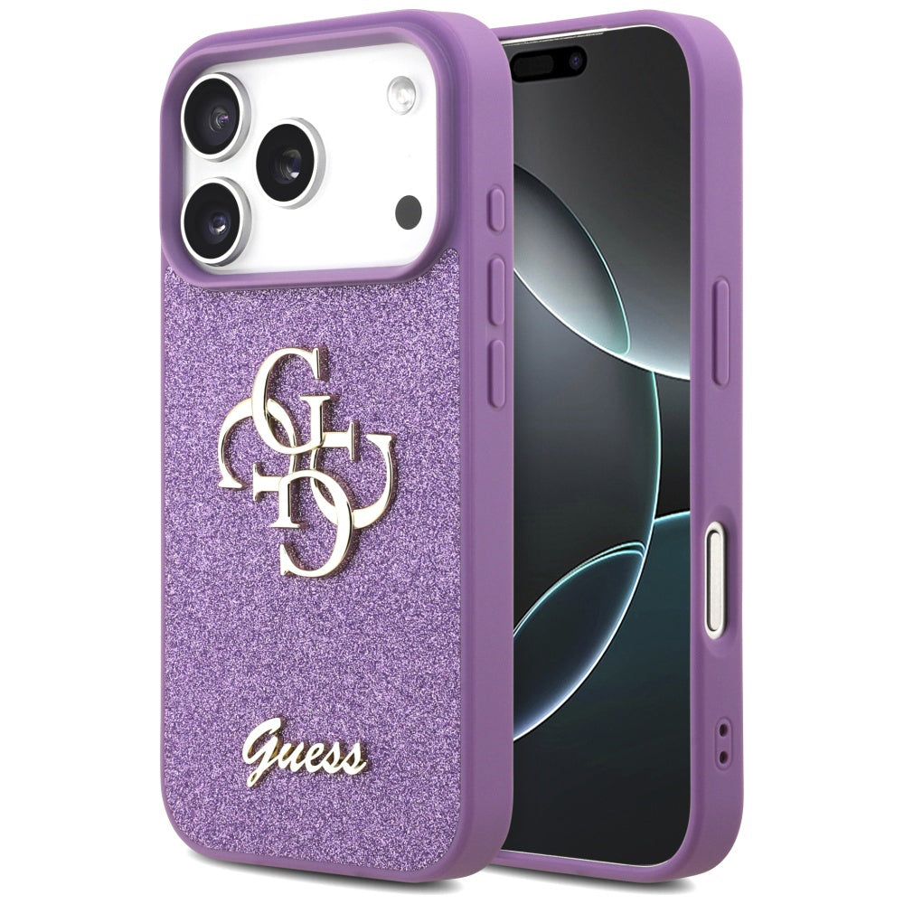 Custodia per Apple iPhone 17 Pro, Guess, Fixed Glitter Big 4G, Viola