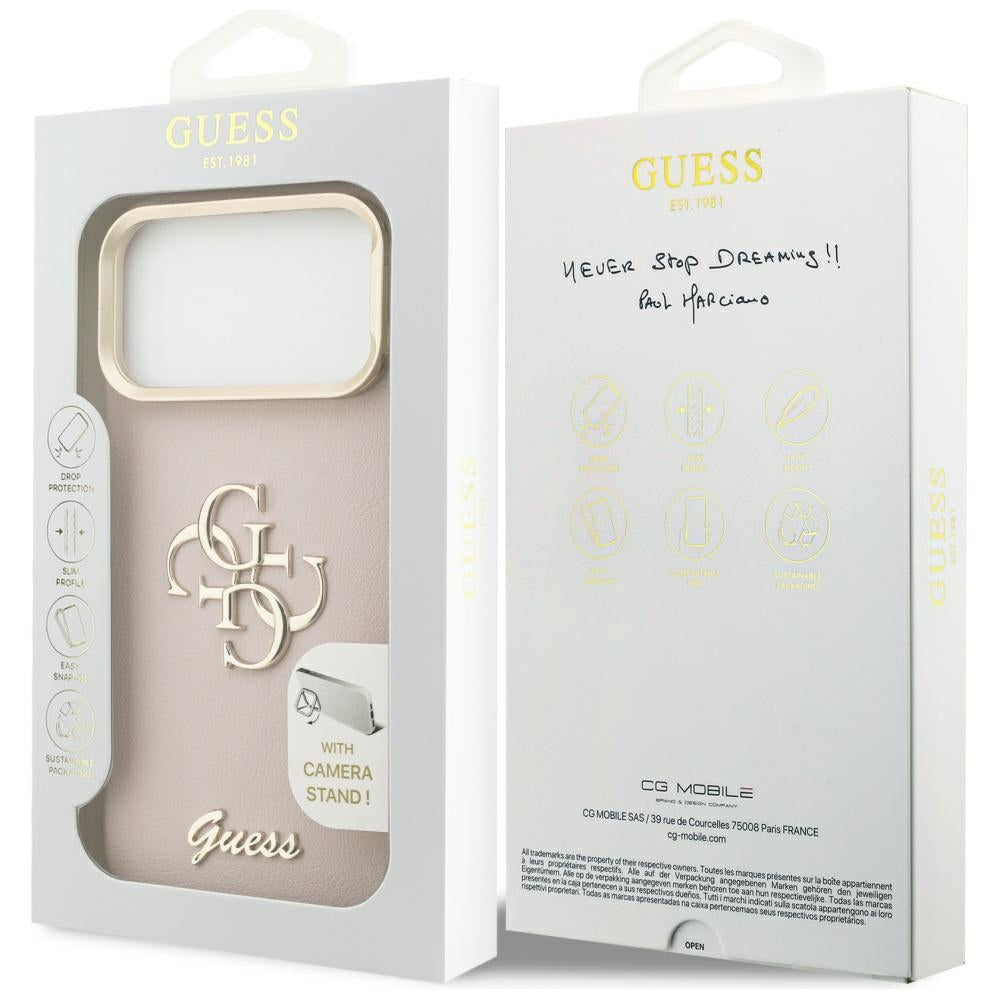 Étui pour Apple iPhone 17 Pro, Guess, Grained Big 4G Stand Camera, Rose